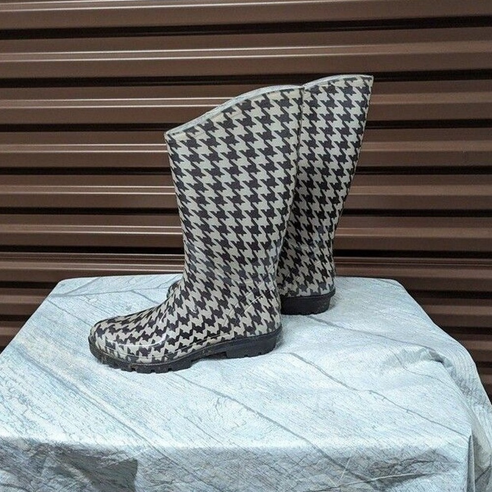 Cottagecore Houondstooth Rain Boots Columbia Size 8 Tall Wateerproof Whimsigoth‎